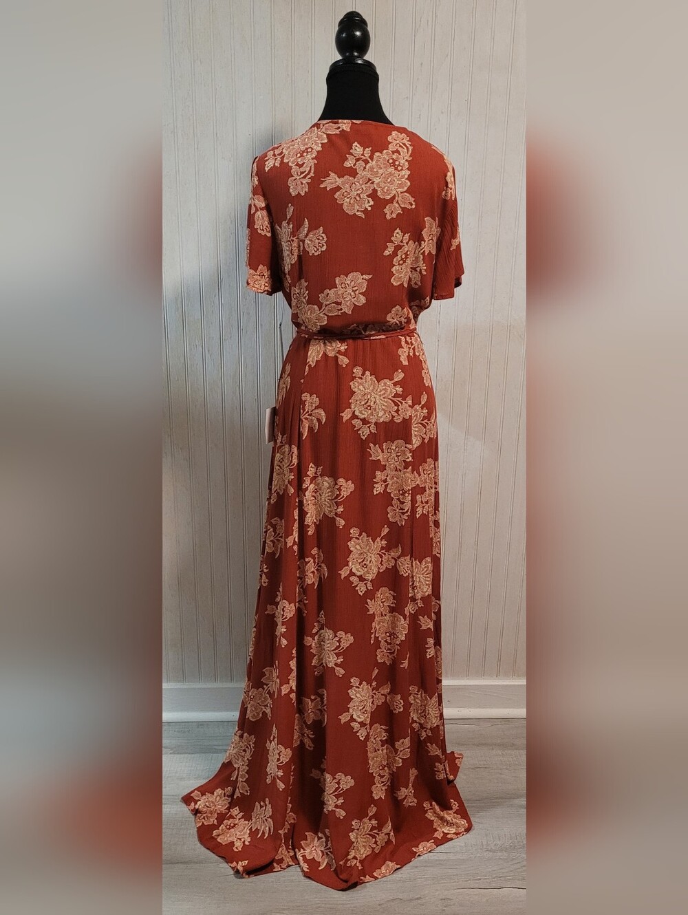 NWT Lulus Heart of Marigold Rust Red Floral Print Wrap Maxi Dress Size Medium - Picture 3 of 14
